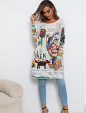 printed sweater long sleeve loose sweater for women's casual pullover