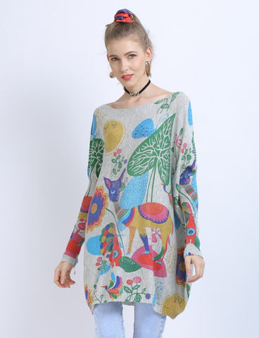 plus size sweater bat sleeve loose Amazon pullover printed sweater