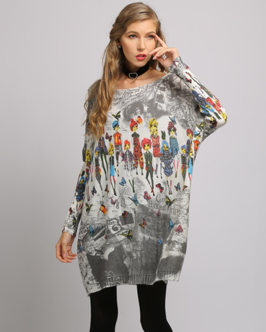 new plus size loose and simple printed sweater bat sleeve head sweate