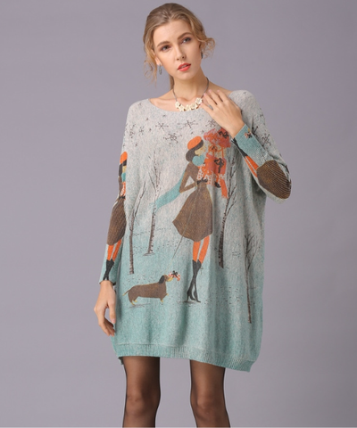 new fashion knitted printed loose plus size sweater