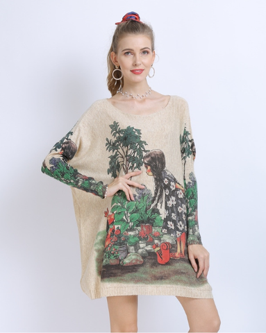 casual printing plus size sweater round neck long sleeve loose pullover