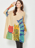 fashion sweater simple European and American cat print loose sweater