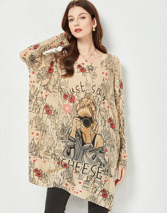 new sweater printing fat mm slim plus size loose sweater