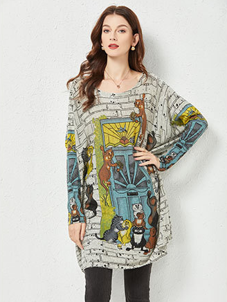 cartoon printed sweater women's loose outer wear plus size sweater