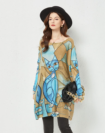 new animal print sweater plus size loose sweater