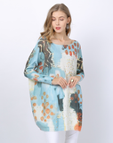 plus one-neck sweater women's loose print pullover long sweater