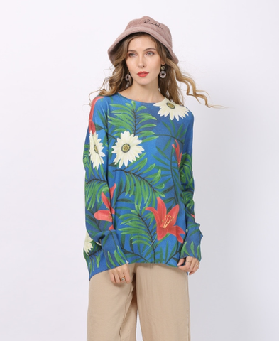 new loose pullover plus size printed sweater
