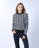 women's houndstooth plaid knitted casual pullover plus size sweater