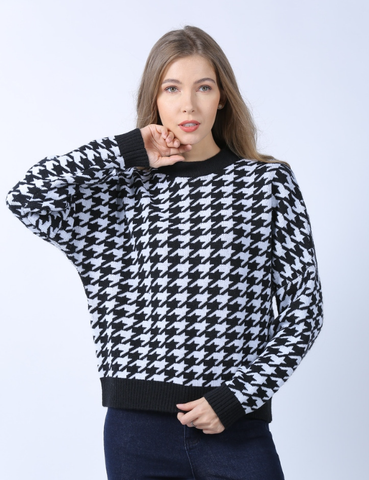 women's houndstooth plaid knitted casual pullover plus size sweater