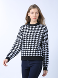 women's houndstooth plaid knitted casual pullover plus size sweater