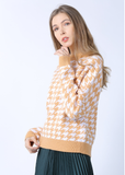 women's houndstooth plaid knitted casual pullover plus size sweater