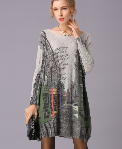 Long-sleeved sweater with long loose neck sweater