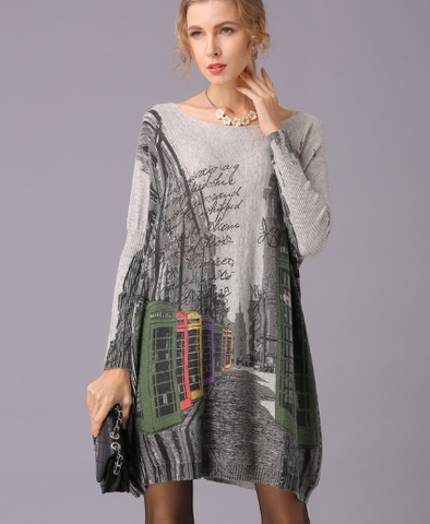 Long-sleeved sweater with long loose neck sweater