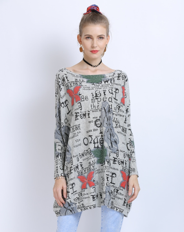 word collar Bat sweater ladies letter butterfly print loose plus size sweater