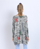 word collar Bat sweater ladies letter butterfly print loose plus size sweater