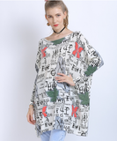 word collar Bat sweater ladies letter butterfly print loose plus size sweater