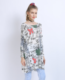 word collar Bat sweater ladies letter butterfly print loose plus size sweater