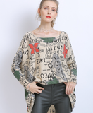word collar Bat sweater ladies letter butterfly print loose plus size sweater