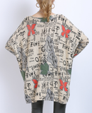 word collar Bat sweater ladies letter butterfly print loose plus size sweater