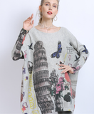 fashion butterfly print pullover knitted loose sweater