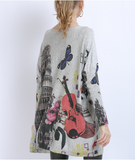 fashion butterfly print pullover knitted loose sweater