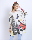 fashion butterfly print pullover knitted loose sweater