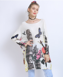 fashion butterfly print pullover knitted loose sweater