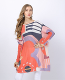 note printed long-sleeved pullover with one-neck