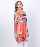 note printed long-sleeved pullover with one-neck