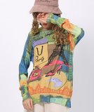 Long-sleeved T-shirt with round neck and animal print plus size knitted pullover