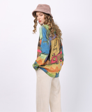 Long-sleeved T-shirt with round neck and animal print plus size knitted pullover