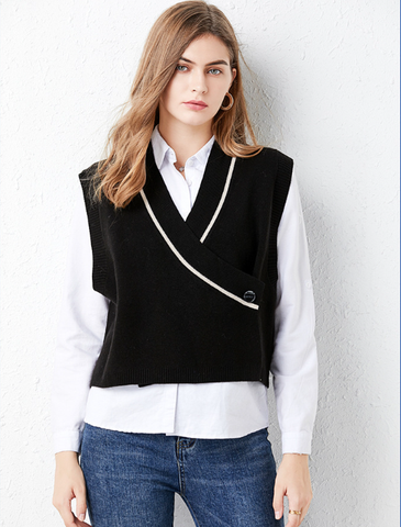 New Knitted Ladies Sweater Korean V-neck Loose Top