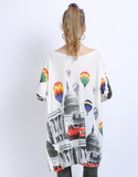 New Knitted Long Sleeve Loose Balloon Printed Sweater with I-neck