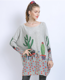 Long-sleeved sweater sweater printing plus size blouse