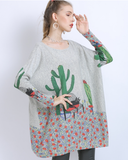 Long-sleeved sweater sweater printing plus size blouse