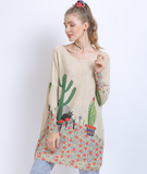 Long-sleeved sweater sweater printing plus size blouse