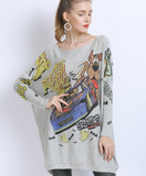 New Long Sleeve Dog Printed Plus Size Sweater Long Knitwear