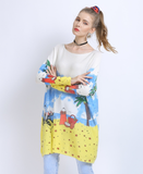 word collar loose long sleeve Joker seaside scenery printed sweater