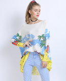 word collar loose long sleeve Joker seaside scenery printed sweater