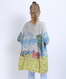 word collar loose long sleeve Joker seaside scenery printed sweater