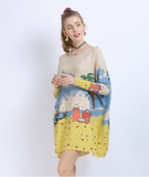 word collar loose long sleeve Joker seaside scenery printed sweater