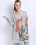 casual cartoon animal print knitted pullover top
