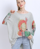 casual cartoon animal print knitted pullover top