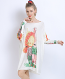 casual cartoon animal print knitted pullover top