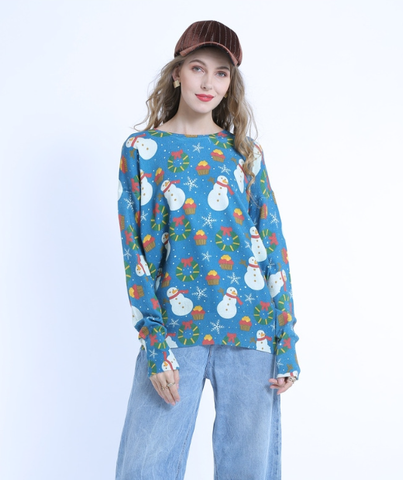 sweater snowman printed long sleeve pullover loose sweater