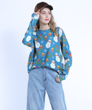 sweater snowman printed long sleeve pullover loose sweater