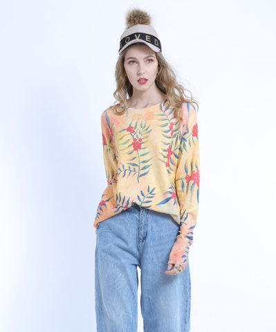 sweater long sleeve core-spun yarn loose digital printing sweater round neck pullover