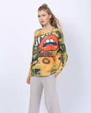 fashion mouth print pullover long sleeve long sweater
