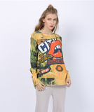 fashion mouth print pullover long sleeve long sweater