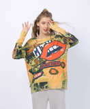 fashion mouth print pullover long sleeve long sweater